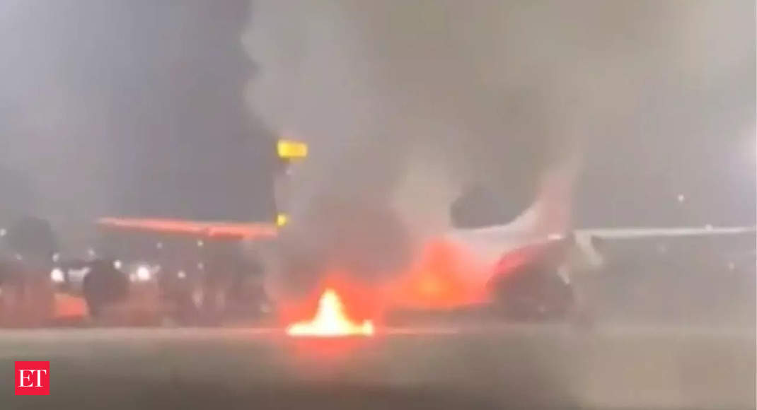 Grounded SpiceJet Q400 aircraft’s engine catches fire at Delhi airport