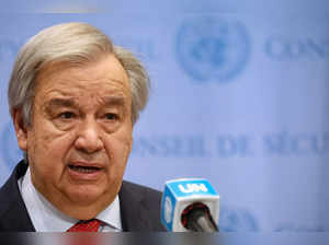 U.N. Secretary-General Antonio Guterres speaks about the Black Sea grain corridor outside U.N. Security Council at U.N. headquarters in New York