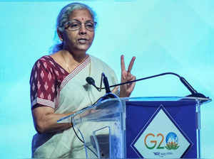 Mumbai: Union Finance Minister Nirmala Sitharaman speaks during the launch of AM...