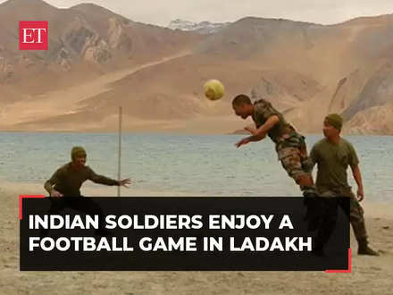 football: Ladakh: Indian Army soldiers enjoy a game of football on the  shores of Pangong Tso, watch! - The Economic Times Video