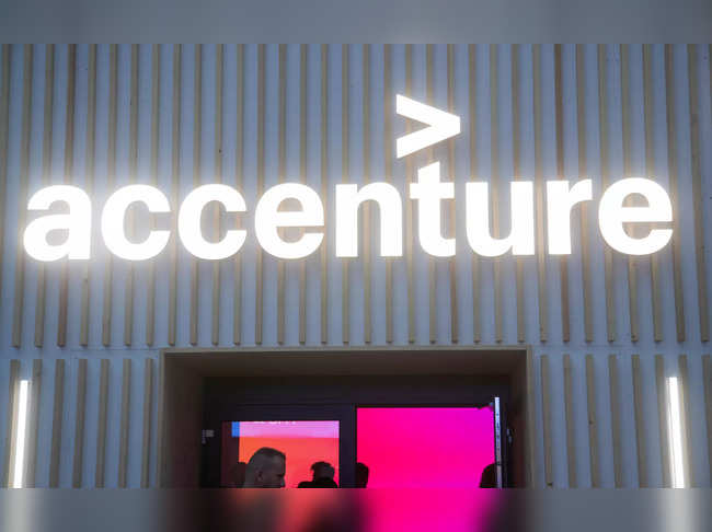 Logo of Irish services and consulting company Accenture is seen in Davos