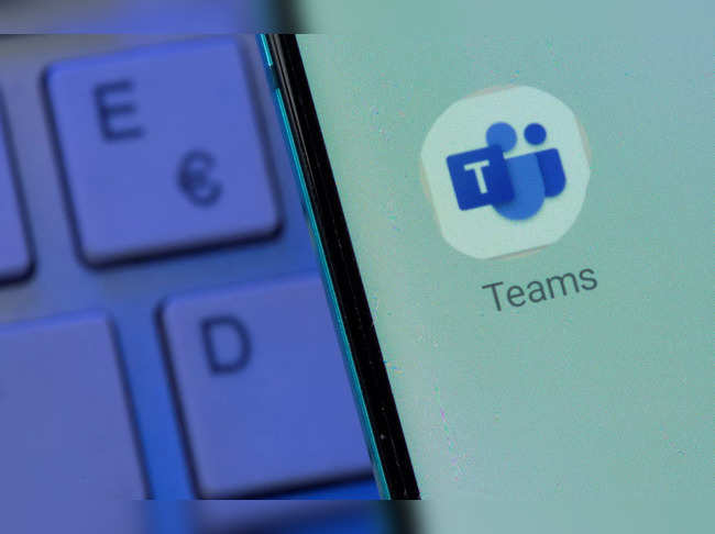 FILE PHOTO: Microsoft Teams app is seen on the smartphone placed on the keyboard in this illustration taken