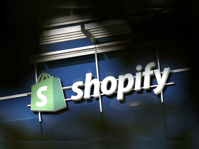 The logo of Shopify is seen outside its headquarters in Ottawa