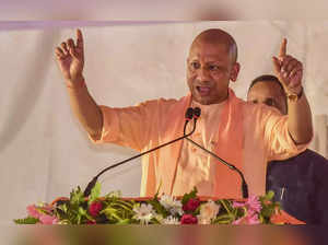 Prayagraj: Uttar Pradesh Chief Minister Yogi Adityanath addresses a public meeti...