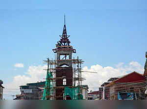 Srinagar: Renovation work underway at Ghanta Ghar Lal Chowk under the Smart City...