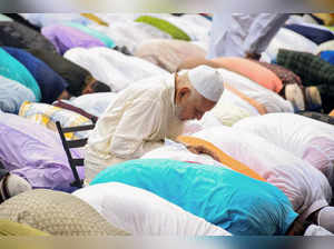 Guwahati: Muslims offer 'namaz' on the occasion of the 'Eid al-Adha' festival, a...