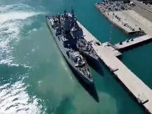 INS Sahyadri, INS Kolkata docked at Port Moresby in Papua New Guinea