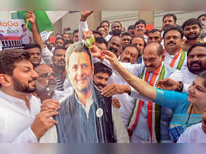 Hyderabad: Congress workers celebrate after the Supreme Court stayed the convict...