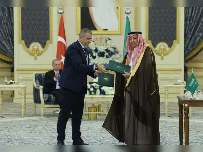 Signing ceremony between Turkish defense firm Baykar and the Saudi defense ministry in Jeddah