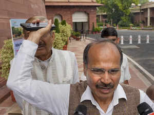 New Delhi: Congress MP Adhir Ranjan Chowdhury speaks to the media at the Parliam...
