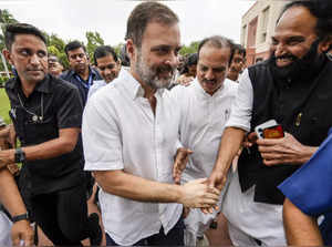 New Delhi: Congress MP Rahul Gandhi arrives at Parliament House complex during M...