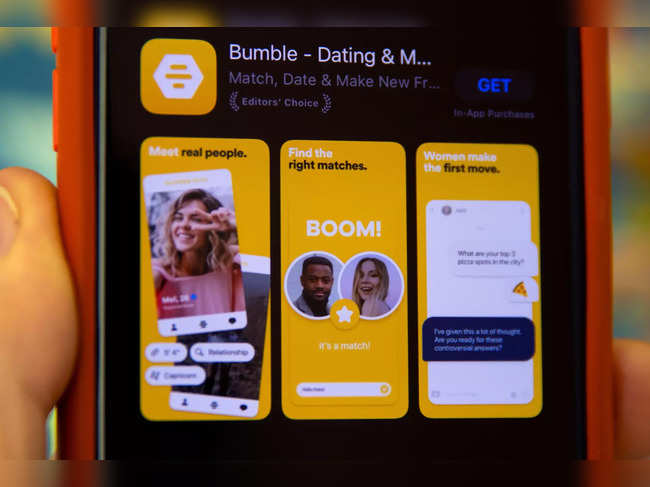 The Bumble Inc app is shown on an Apple iPhone in this photo illustration