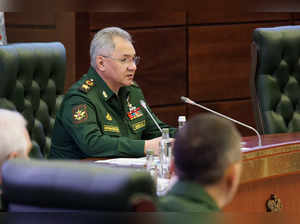 This handout photograph taken and released by the Russian Defence Ministry's press service on August 9, 2023, shows Russian Defence Minister Sergei Shoigu meeting with military officials in Moscow. Moscow accused Poland and Finland of threatening its security on August 9, 2023 and vowed a response to multiplying "threats" on Russia's western frontier from NATO members. - RESTRICTED TO EDITORIAL USE - MANDATORY CREDIT "AFP PHOTO / Russian Defence Ministry / handout" - NO MARKETING NO ADVERTISING CAMPAIGNS - DISTRIBUTED AS A SERVICE TO CLIENTS (Photo by Handout / RUSSIAN DEFENCE MINISTRY / AFP) / RESTRICTED TO EDITORIAL USE -