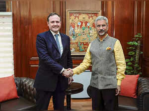 External Affairs Minister S Jaishankar with UK Minister of State Tom Tugendhat in New Delhi