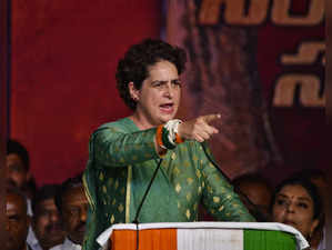 Hyderabad: AICC General Secretary Priyanka Gandhi Vadra addresses during a publi...