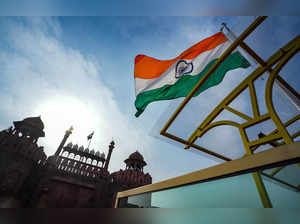 New Delhi: National flag being unfurled at the rampart of the Red Fort, during f...
