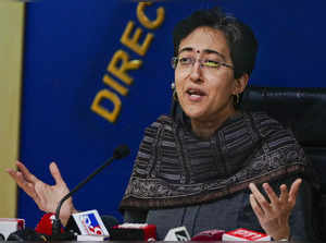New Delhi: Delhi Education Minister and AAP leader Atishi Marlena addresses a pr...