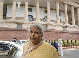 New Delhi: Union Finance Minister Nirmala Sitharaman at Parliament House complex...