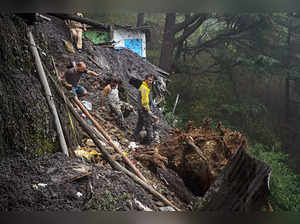 Shimla: Rescue work underway after a landslide in Phagli locality of Shimla. Mor...