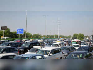 Gurugram, July 20 (ANI): Vehicles stuck in a traffic jam on Delhi-Gurugram Expre...