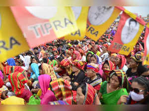 Agartala: Members of Tipraha Indigenous Progressive Regional Alliance (TIPRA) ho...