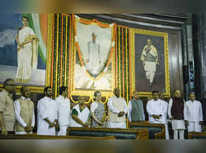 New Delhi: Congress President Mallikarjun Kharge with party leader Sonia Gandhi ...