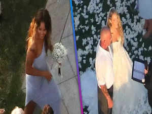 Miley Cyrus makes for happy maid of honor at mother Tish's wedding to Dominic Purcell
