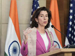 New Delhi: US Commerce Secretary Gina Raimondo speaks at a press conference duri...