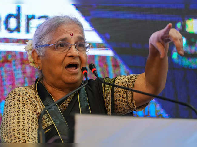Mumbai:  Infosys foundation founder Sudha Murthy speaks after she was honoured w...