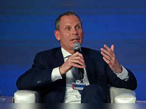 Martin Schroeter, Chairman and Chief Executive Officer of Kyndryl addresses the gathering on the second day of the three-day B20 Summit in New Delhi on August 26, 2023.  (Photo by Arun SANKAR / AFP)