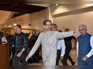 Mumbai: Former Maharashtra chief minister Uddhav Thackeray arrives to attend a m...