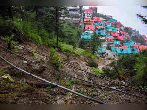 Shimla: Landslide-affected areas near a residential colony after monsoon rainfal...