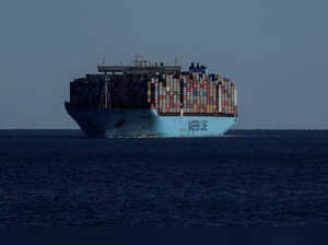 FILE PHOTO: Containers are seen on the Maersk's Triple-E giant container ship Majestic Maersk as it sails in the Strait of Gibraltar towards the port of Algeciras