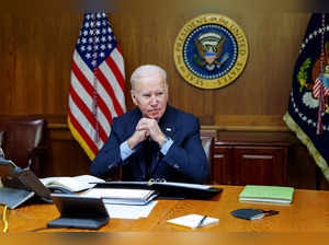 FILE PHOTO: U.S. President Biden speaks by phone with Russia's President Putin from Camp David in Maryland
