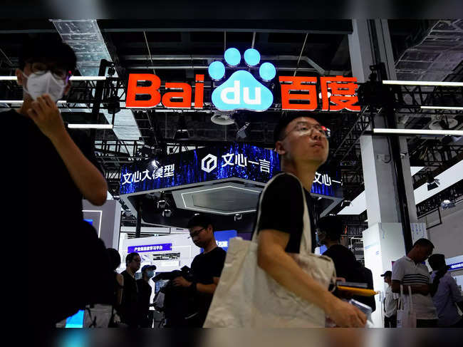 FILE PHOTO: Baidu sign is seen at the World Artificial Intelligence Conference (WAIC) in Shanghai