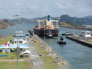 FILE PHOTO: Cargo vessels transit through the Panama Canal, on the outskirts of Panama City