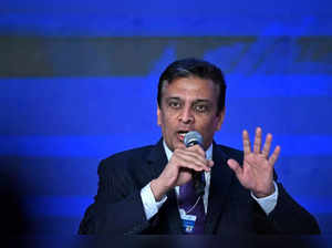 Raj Subramaniam, President and Chief Executive Officer of FedEx addresses the gathering on the first day of the three-day B20 Summit in New Delhi on August 25, 2023.  (Photo by Sajjad HUSSAIN _ AFP).