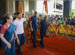 Mumbai: Congress leaders Sonia Gandhi and Rahul Gandhi arrive to attend the meet...