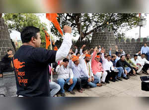 Thane, Sep 02 (ANI): Maratha Kranti Morcha members stage a protest against Jalna...