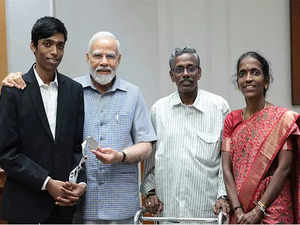 Chess prodigy R Praggnanandhaa along with his parents meet PM Modi