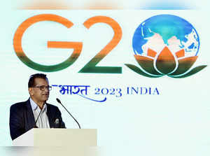 New Delhi, Aug 28 (ANI): G20 Sherpa Amitabh Kant addresses the G20 Agrotech Summ...