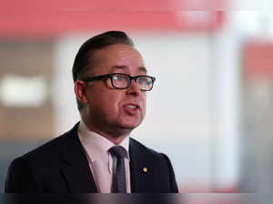 FILE PHOTO: Qantas' CEO speaks with members of the media at an event in Sydney