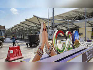 New Delhi: G20 logo installed near IGI Airport in preparation for the G20 Summit...