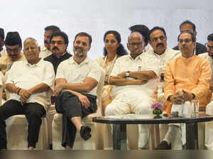 Mumbai: Congress leader Rahul Gandhi, NCP chief Sharad Pawar, Shiv Sena (UBT) ch...