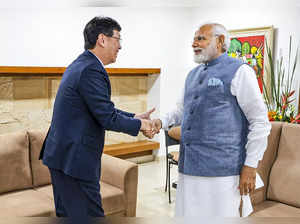 **EDS: IMAGE VIA @PMOIndia** Gandhinagar: Prime Minister Narendra Modi meets Fox...