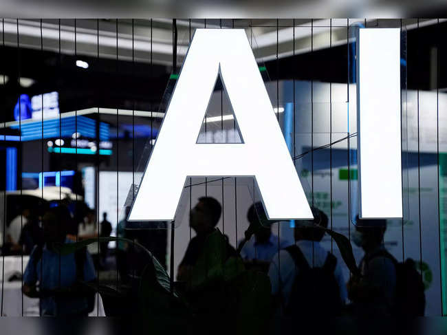 An AI (Artificial Intelligence) sign is seen at the World Artificial Intelligence Conference (WAIC) in Shanghai