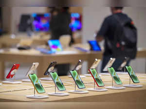 New Delhi: Apple mobile phones on display at the Apple retail store at Saket, du...
