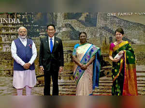 New Delhi, Sept 09 (ANI): Japanese Prime Minister Fumio Kishida and his wife Yuk...