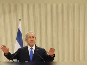 Israeli Prime Minister Benjamin Netanyahu holds a press conference with the Cypriot President (not pictured) in Nicosia on September 3, 2023.