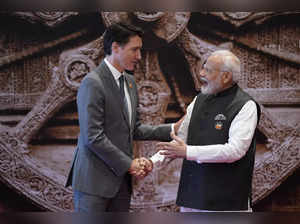 Indian Prime Minister Narendra Modi welcomes Canada Prime Minister Justin Trudea...